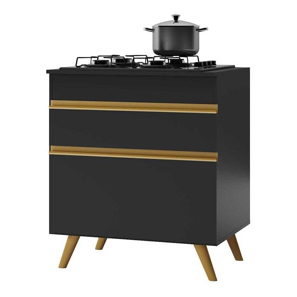 Balcão De Cozinha Para Cooktop 70 Cm Veneza Gb 1 Porta 1 Gaveta Preto