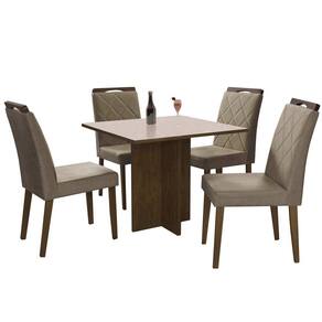 Mesa de Jantar Los Angeles 120x80cm com 4 Cadeiras Minas Plac Cor Canela Off White com Tecido Bege