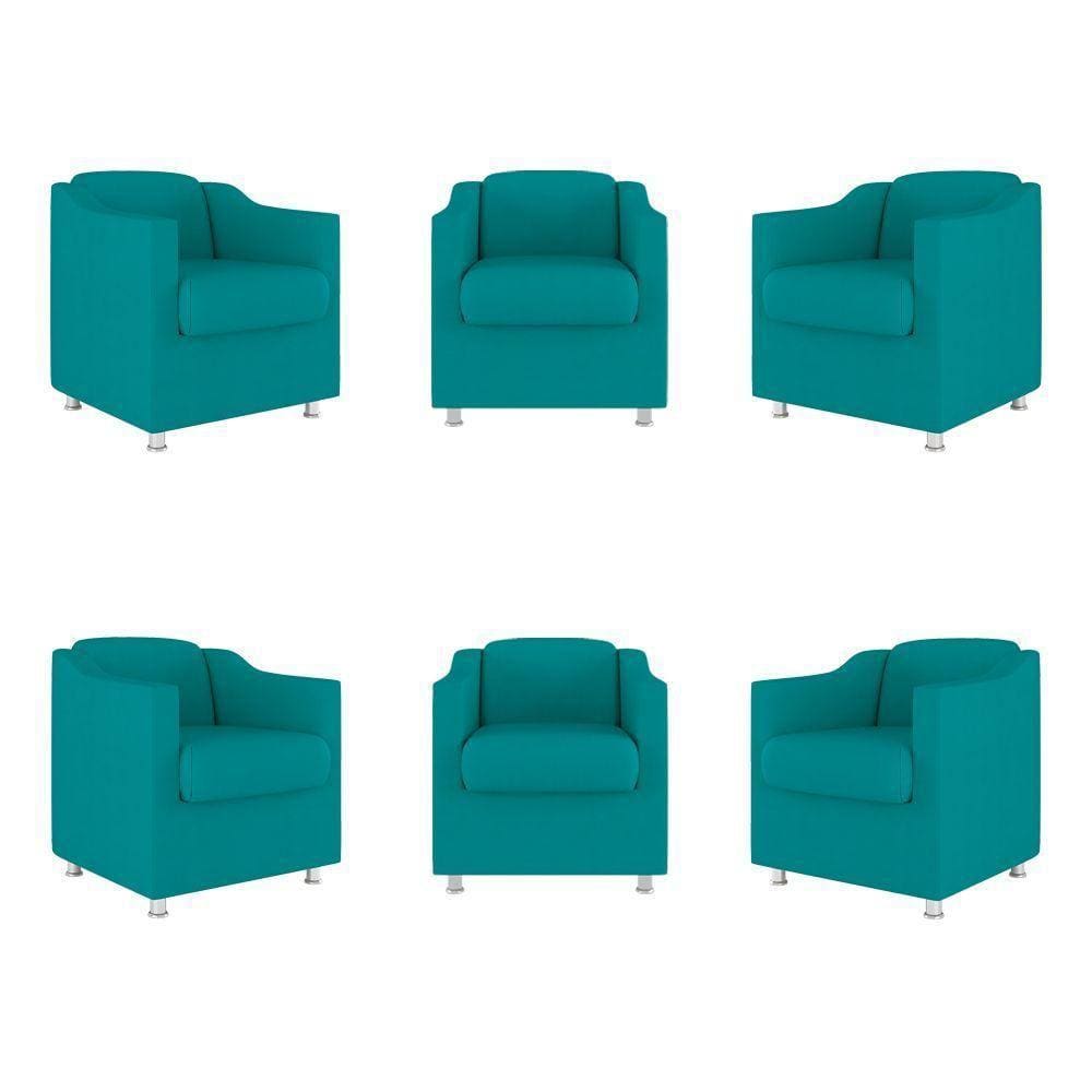 Kit 6 Cadeiras Poltronas Decorativas Espera Clinica Dentista Cor:azul Turquesa