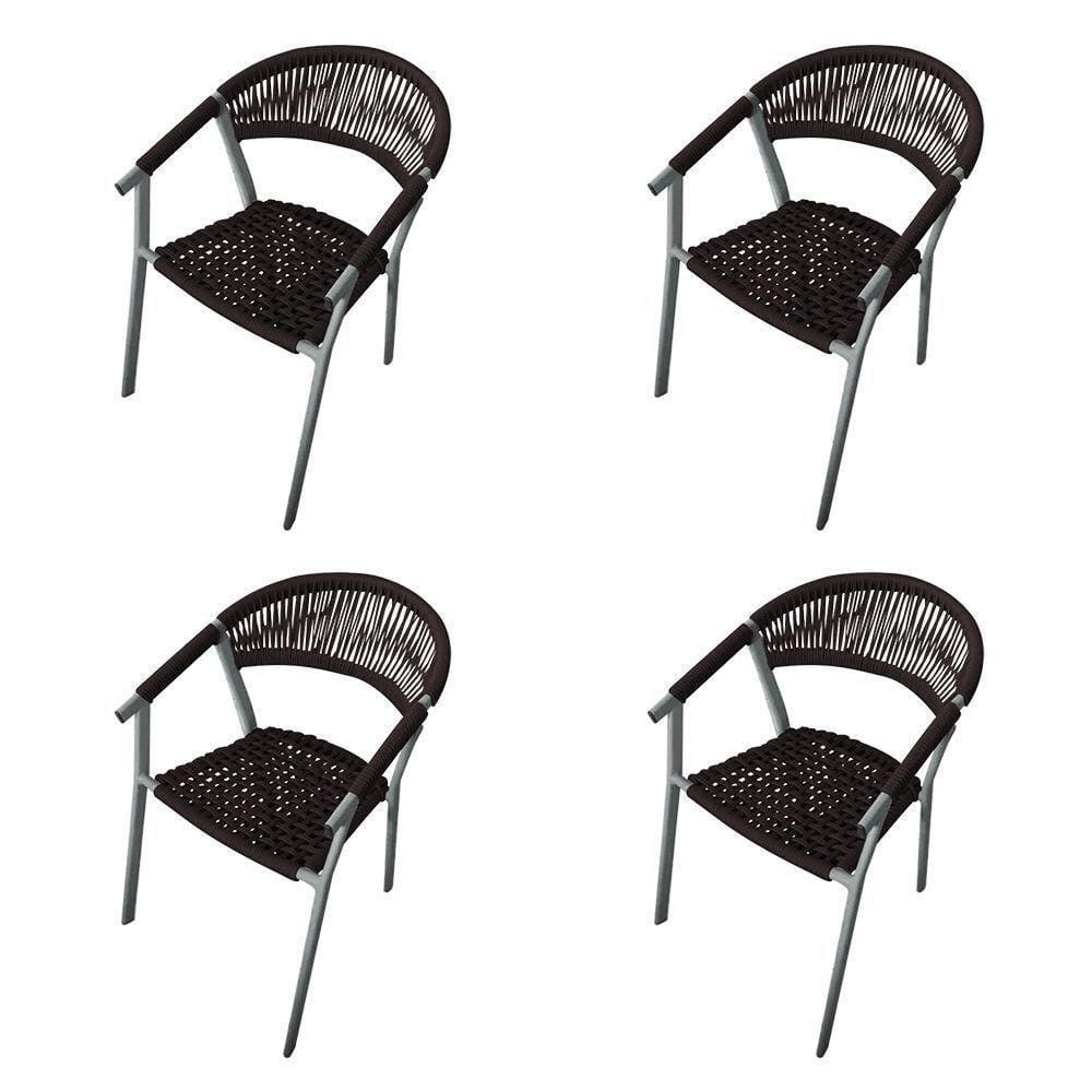 Kit 4 Cadeiras Decorativa Joana Em Corda Náutica E Base Em Alumínio Cinza -marrom - Cor: Marrom