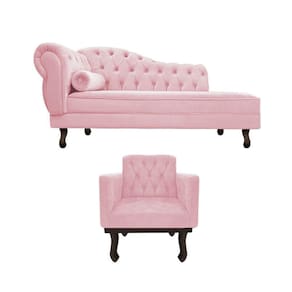 Kit Diva Recamier Diana 130cm Lado Direito e 01 Poltrona Classic Suede Rosa Bebê