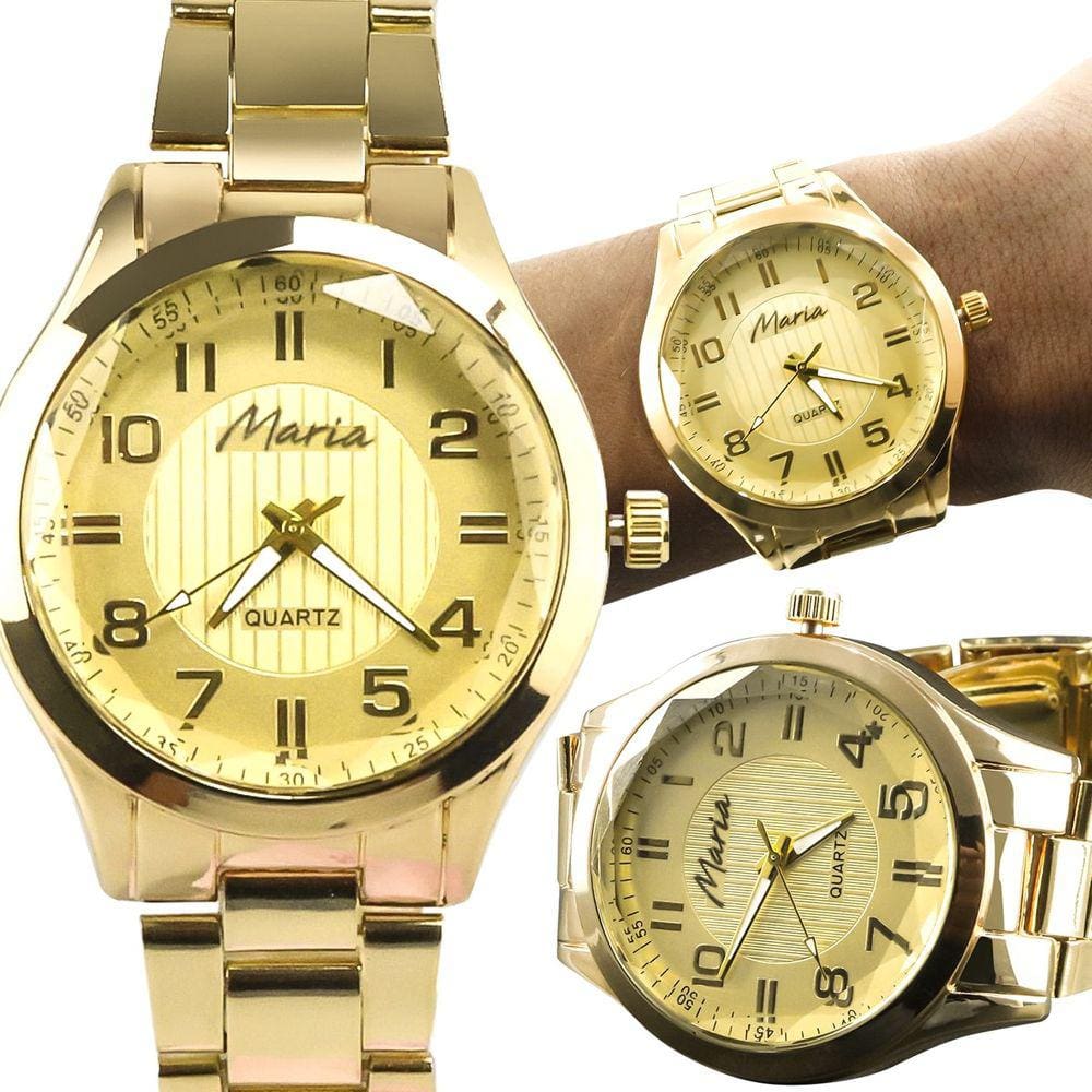 Relogio feminino dourado aço analógico