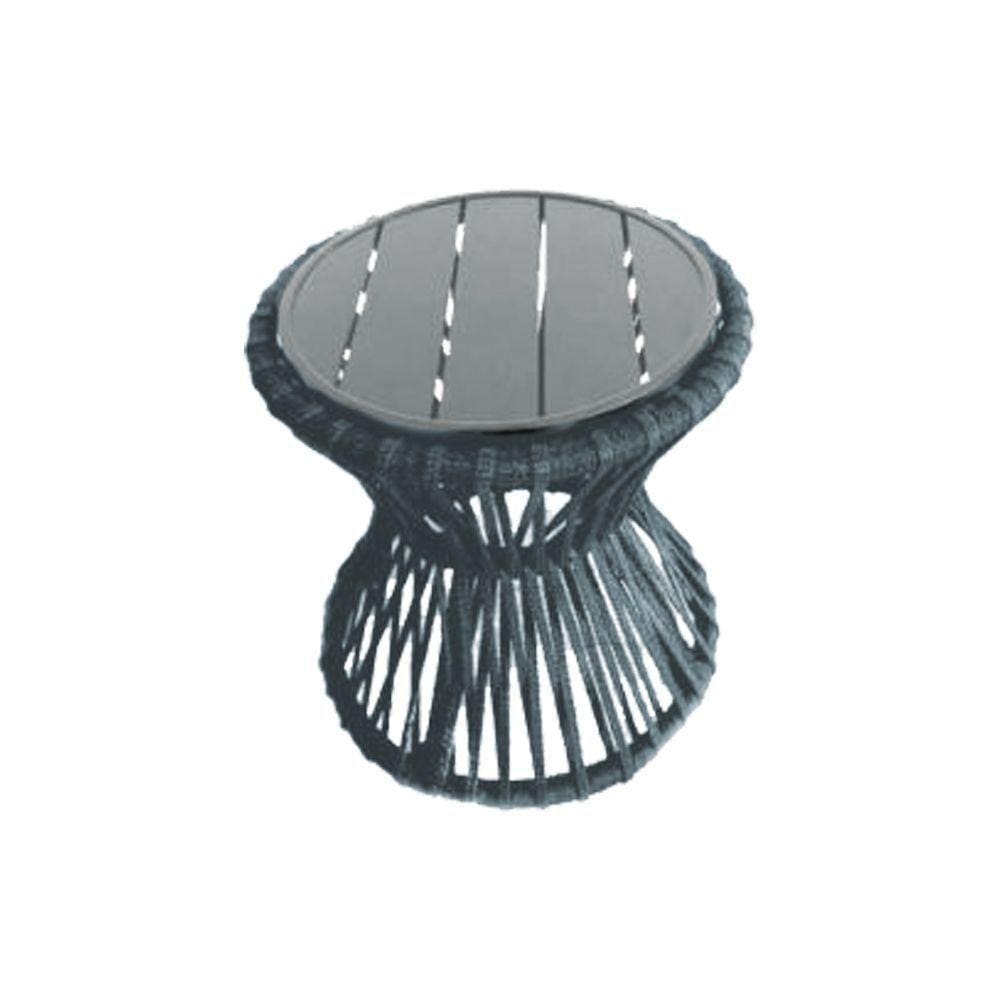 Mesa De Centro Sol Em Corda Náutica E Base Em Alumínio Cinza 70cm Cinza - Cor: Cinza