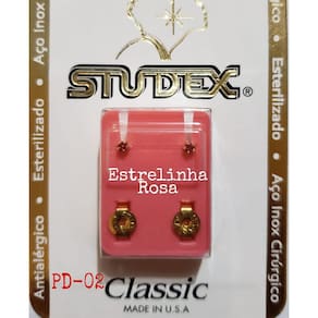 Brinco Studex Classic 2Mm Tiffany Rosa Pequeno Dourado