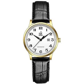 Relógio de negócios feminino clássico, pulseira de aço inoxidável, calendário elegante - dourado-preto
