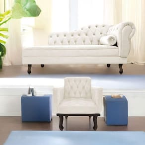 Kit Diva Recamier Diana 130cm Lado Esquerdo e 01 Poltrona Classic Corano Bege
