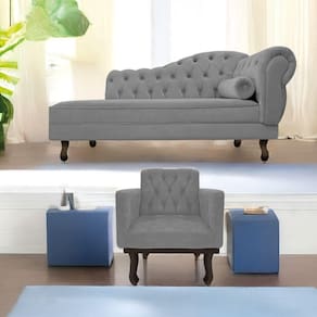 Kit Diva Recamier Diana 140cm Lado Esquerdo e 01 Poltrona Classic Suede Cinza