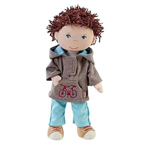 Lian Soft Boy Doll, olhos azuis, cabelo castanho, lavável (30 cm)