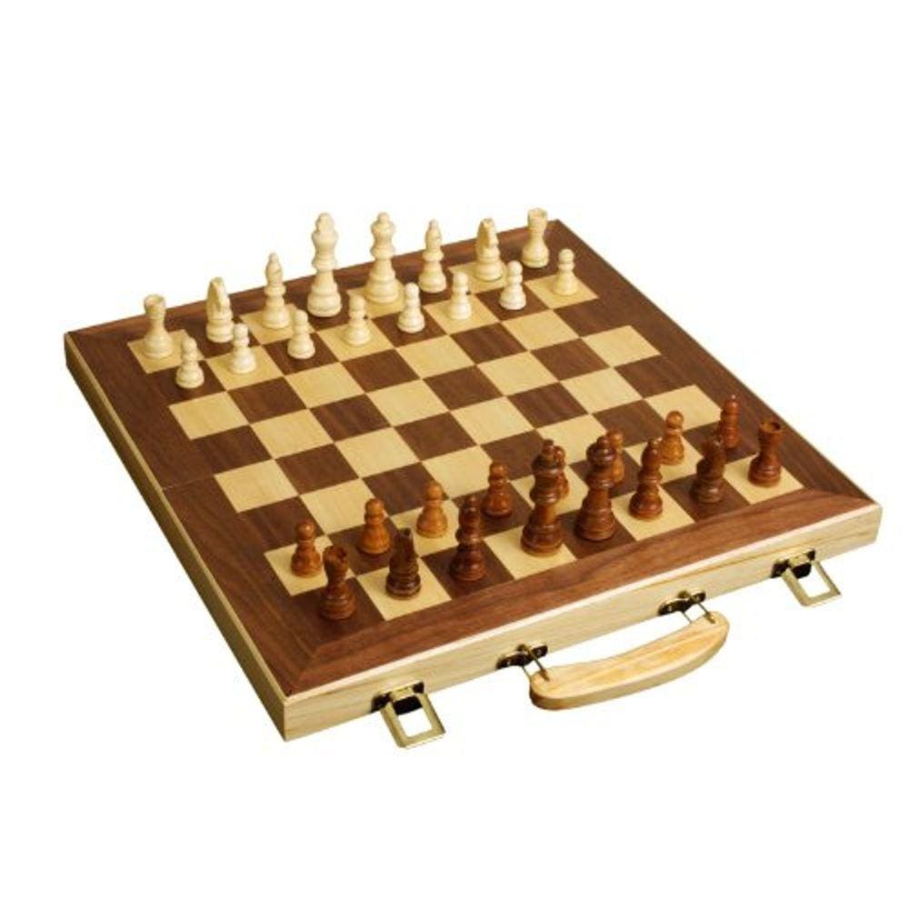 Conjunto de xadrez de madeira de 16" com fechaduras de latão e armazenamento