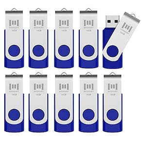 Unidades flash USB 2.0 de 16 GB e 10 unidades, cartão de memória de design giratório com indicador LED, pacote com 10 unidades, azul