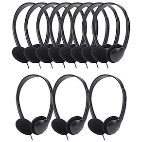 Fones de ouvido com fio para estudantes QWERDF Classroom, 12 pacotes, pretos (12 unidades, bolsas individuais)