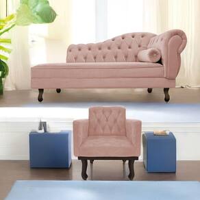 Kit Diva Recamier Diana 140Cm Lado Esquerdo E 01 Poltrona Classic Suede - Doce Sonho Móveis Rosê