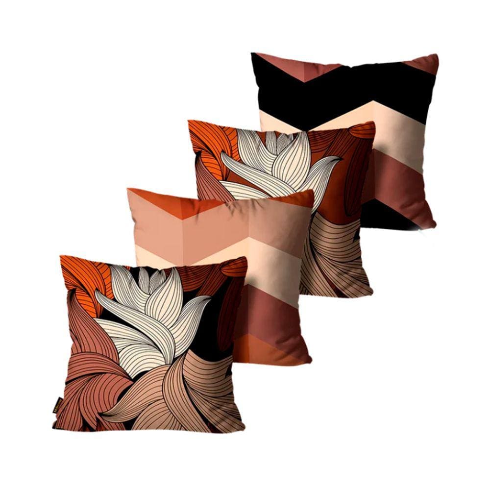 Kit 4 Capas de Almofadas Folhas Abstratas Terracota 45x45cm