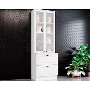 Módulo Cozinha Henn Americana Cristaleira C- 2 Portas (2 C-vidro) C- 2 Gavetas Branco