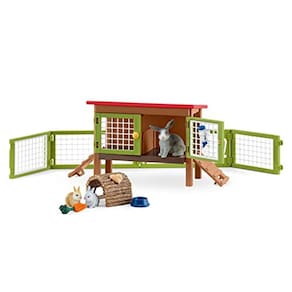 Farm Animal Gifts, conjunto de brinquedos Rabbit Hutch com estatuetas de brinquedo de coelho, conjunto de 8 peças, maiores de 3 anos
