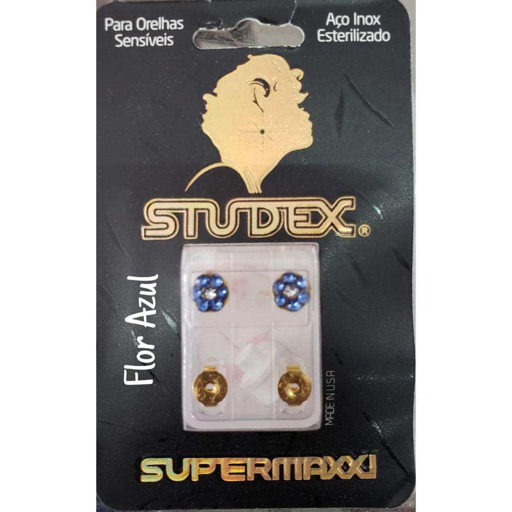 Brinco Studex Supermaxxi Dourad Flor Azul C Cristal Ld66094y
