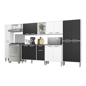 Cozinha Compacta Multimóveis Xangai Blues Fg3161 Com Armário E Balcão Branca/preta