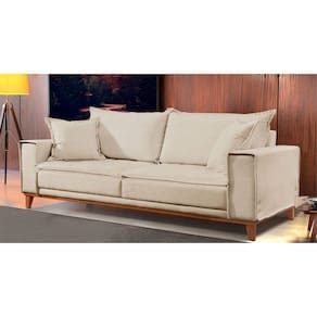 Sofá Fixo Aquiles 3 Lugares Luxo 180cm Castellar Móbile Bege Claro