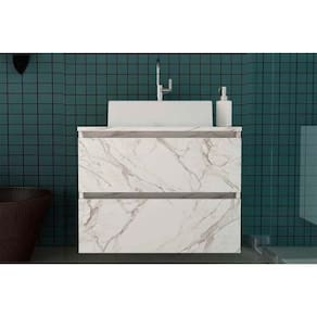 Gabinete De Banheiro Suspenso Bn3607 2 Gavetas Cor Mármore Branco - Tecno Mobili