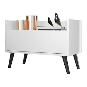 Mesa De Cabeceira 60 Cm Com Pés Retrô Fg3627 Branca/preta