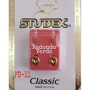 Brinco Studex Classic 2Mm Bezel Verde Pequeno Dourado
