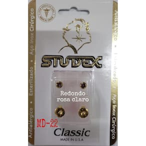 Brinco Studex Classic 4Mm Bezel Rosa Claro Medio Dourado