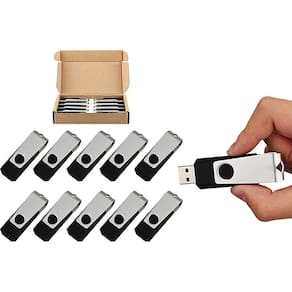 Pacote com 10 unidades flash USB de 16 GB, cartão de memória giratório, USB 2.0, preto