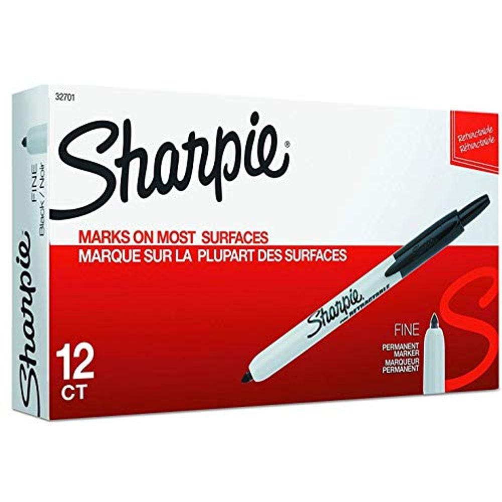 Marcadores retráteis Sharpie, de ponta fina, pretos, caixa de 12 unidades — 1 pacote — Total de 12 marcadores