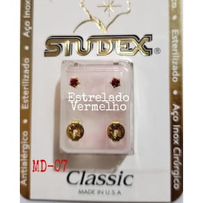 Brinco Studex Classic 4Mm Tiffany Vermelho Medio Dourado