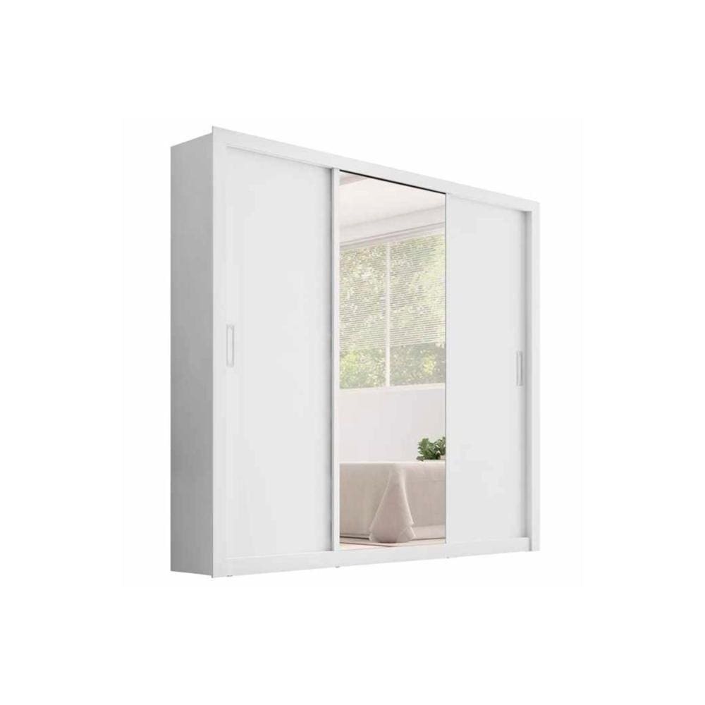 Guarda Roupas 3 Portas De Correr E 2 Gavetas C- Espelho Residence Branco - Demóbile