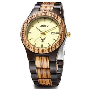 Relógio de madeira, relógio de pulso Zebra Sandalwood Quartz Analog Calendar para homens, unissex
