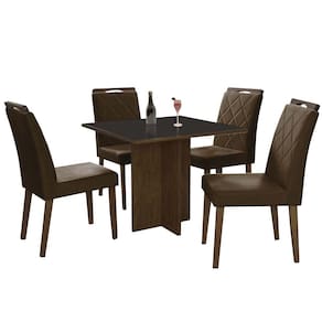 Mesa de Jantar Los Angeles 90x90cm com 4 Cadeiras Cor Canela Grafite com Tecido Marrom