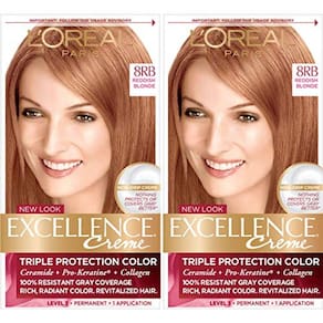 Creme de cor de cabelo L`Oreal Excellence, loiro avermelhado, cobertura 100% cinza, pacote com 2