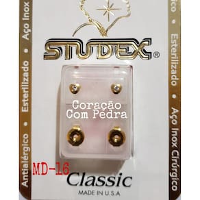 Brinco Studex Classic 4Mm Coração Cristal Medio Dourado
