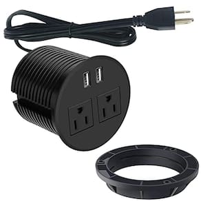 Portas USB Power Grommet, tomada de mesa, barra de alimentação para gabinete de sofá de bancada (preta)