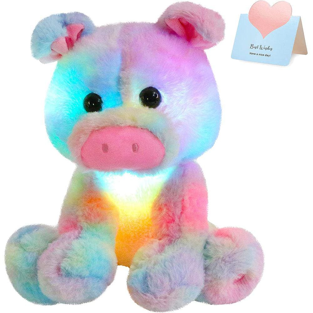Brinquedo de pelúcia Light Up Rainbow Stuffed Pig com luzes noturnas para crianças (30 cm)