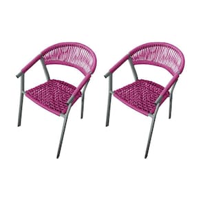 Kit 2 Cadeiras Decorativa Joana Em Corda Náutica E Base Em Alumínio Cinza-rosa - Cor: Rosa