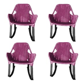 Kit 4 Cadeiras De Balanço Athenas Corda Náutica Base Em Alumínio Preto-rosa - Cor: Rosa