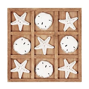 Jogo Travel Tic Tac Toe para decoração de mesa de café Beach House, 22,78 x 22,78 cm, branco envelhecido