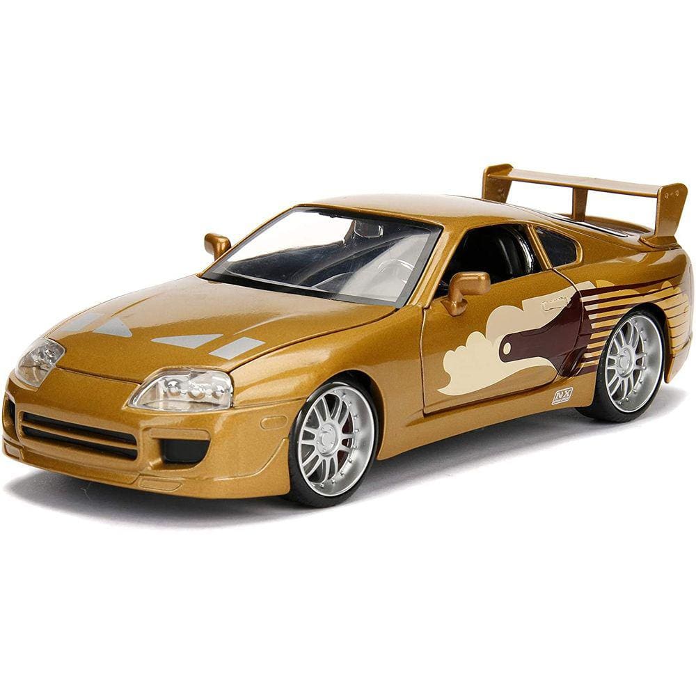Carro de brinquedo fundido sob pressão Toyota Supra de Fast & Furious Slap Jack, dourado, escala 1:24