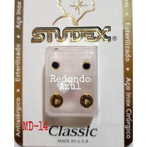 Brinco Studex Classic 4Mm Bezel Azul Medio Dourado