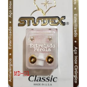 Brinco Studex Classic 4Mm Tiffany Pérola Medio Dourado