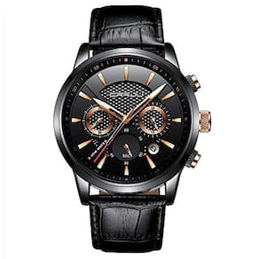Relógio de pulso de quartzo analógico impermeável CRRJU Leather Chronograph