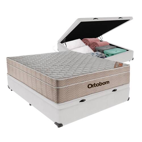 imagem-Cama + Box Bau Airtech Colchão Ortobom viuva SpringPocket - Branco