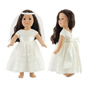 Vestido de noiva de boneca de 18" | véu | serve para bonecas de 18" | Caixa de presente