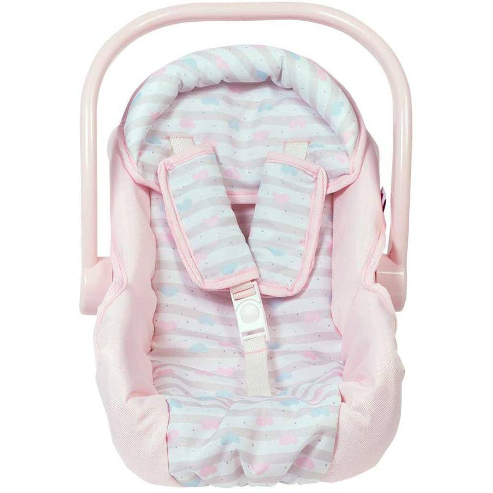 Assento de carro Baby Doll — suporte rosa, cabe até 20 polegadas, design de coração, multicolorido
