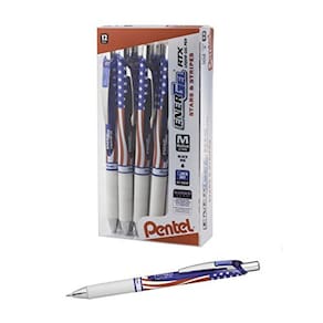 Caneta de gel retrátil EnerGel com ponta de 0,7 mm, ponta média, barril de bandeira, tinta preta, 12 canetas