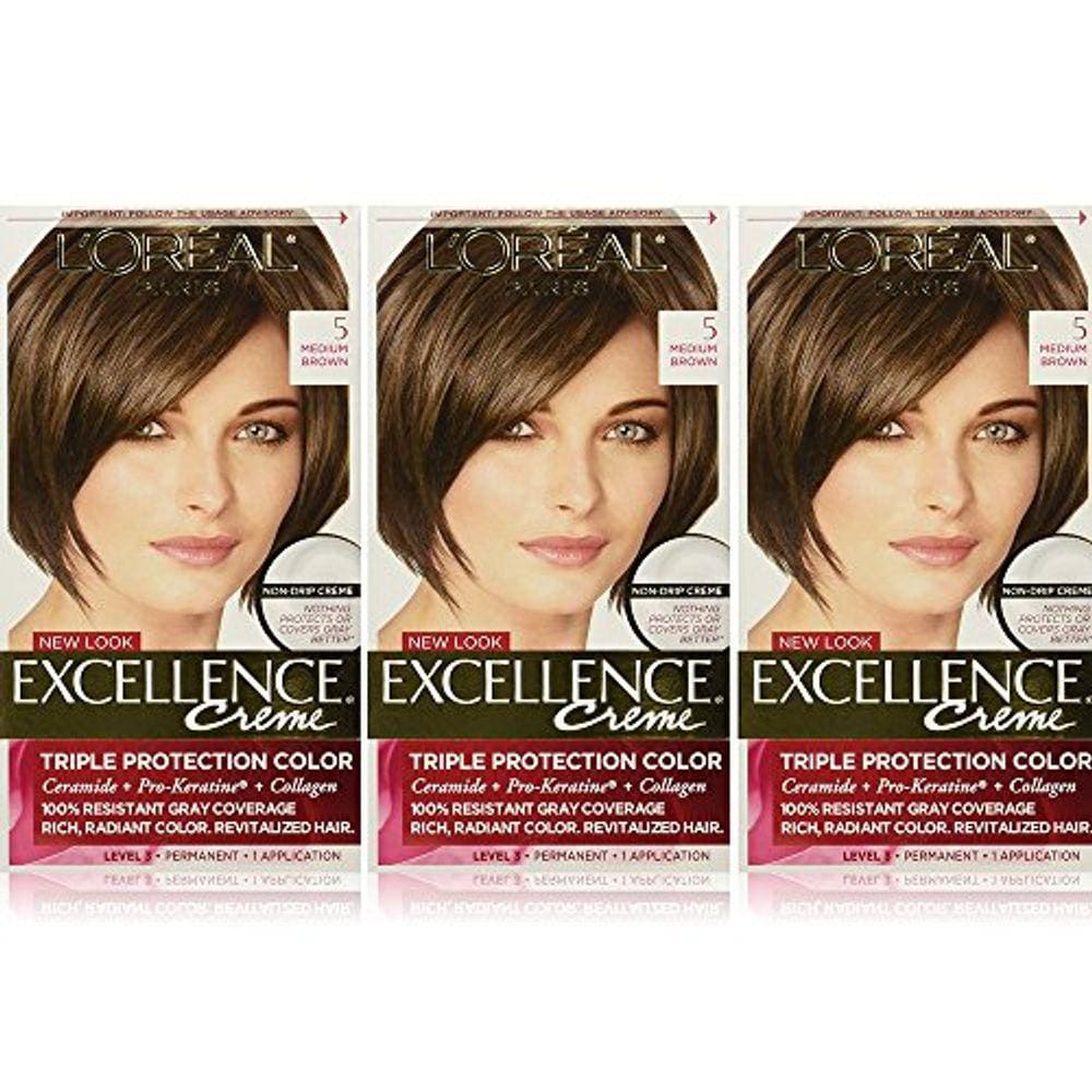 Excellence Creme Hair Color, marrom médio, cobertura 100% cinza, pacote com 3