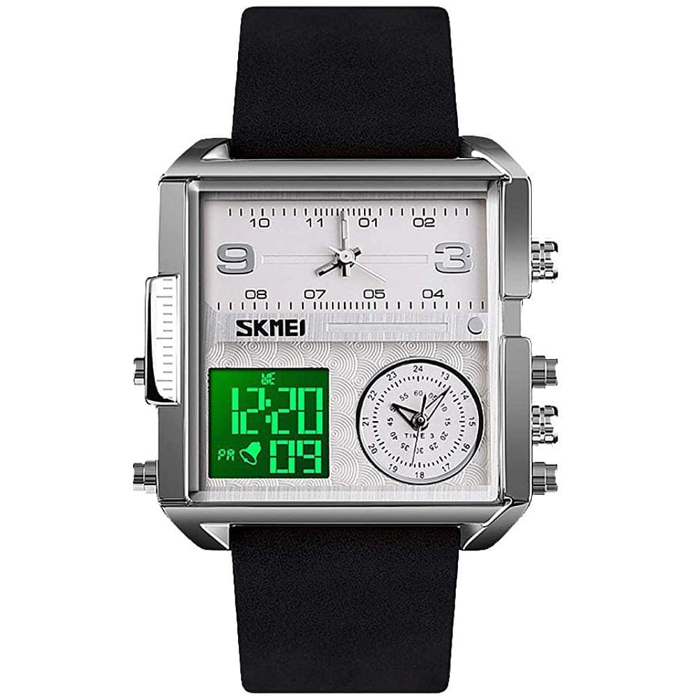 Relógio esportivo SKMEI, relógio de pulso analógico de quartzo LED, cronômetro com vários fusos horários