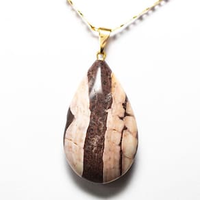 Colar Gota Jaspe Brecha Pedra Natural Montagem Pino Dourado